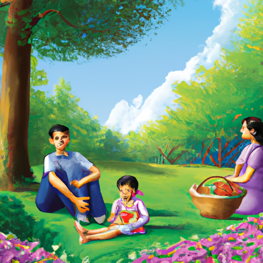 1. משפחה עורכת פיקניק בפארק ירוק שופע