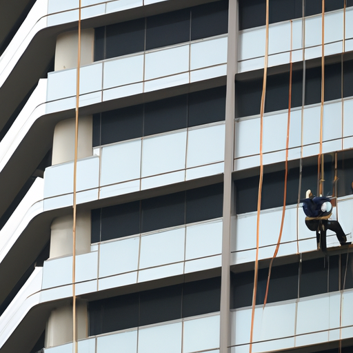 תמונה של אדם מנקה בניין גבוה עם אמצעי בטיחות לא נאותים כדי להמחיש את הסיכונים הכרוכים בכך