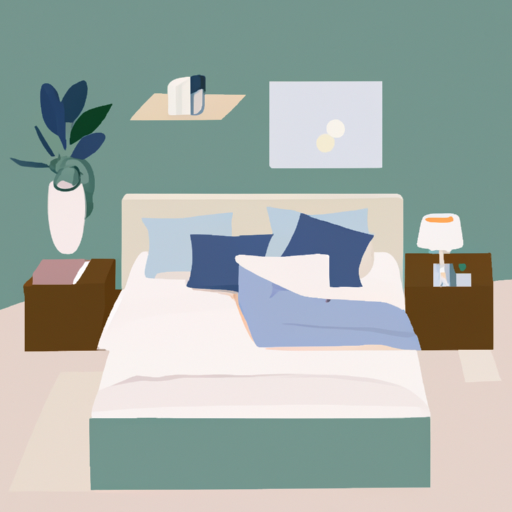 3. איור המראה חדר שינה שליו ומאורגן עם צבעים מרגיעים.