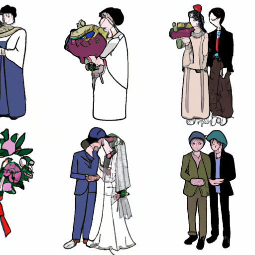 המחשה של מנהגי חתונה שונים מתקופות שונות